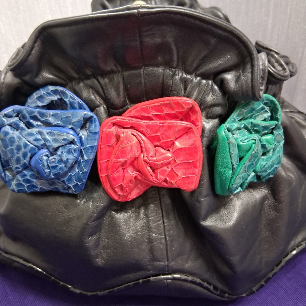 Vintage Viva Of California Bags Leather Roses Snakeskin trim Crossbody - Picture 6 of 16